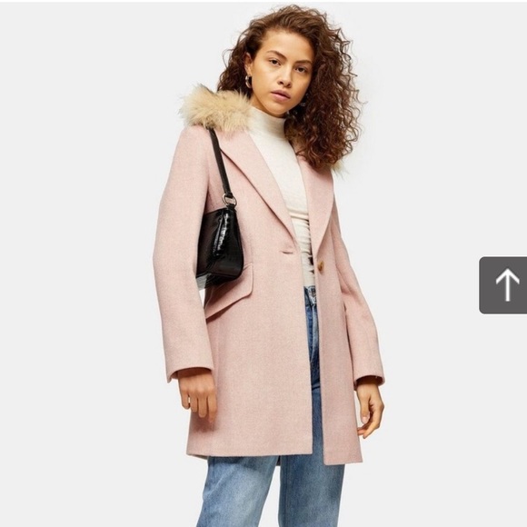 Topshop Jackets & Blazers - New TopShop Pink Faux fur collar coat